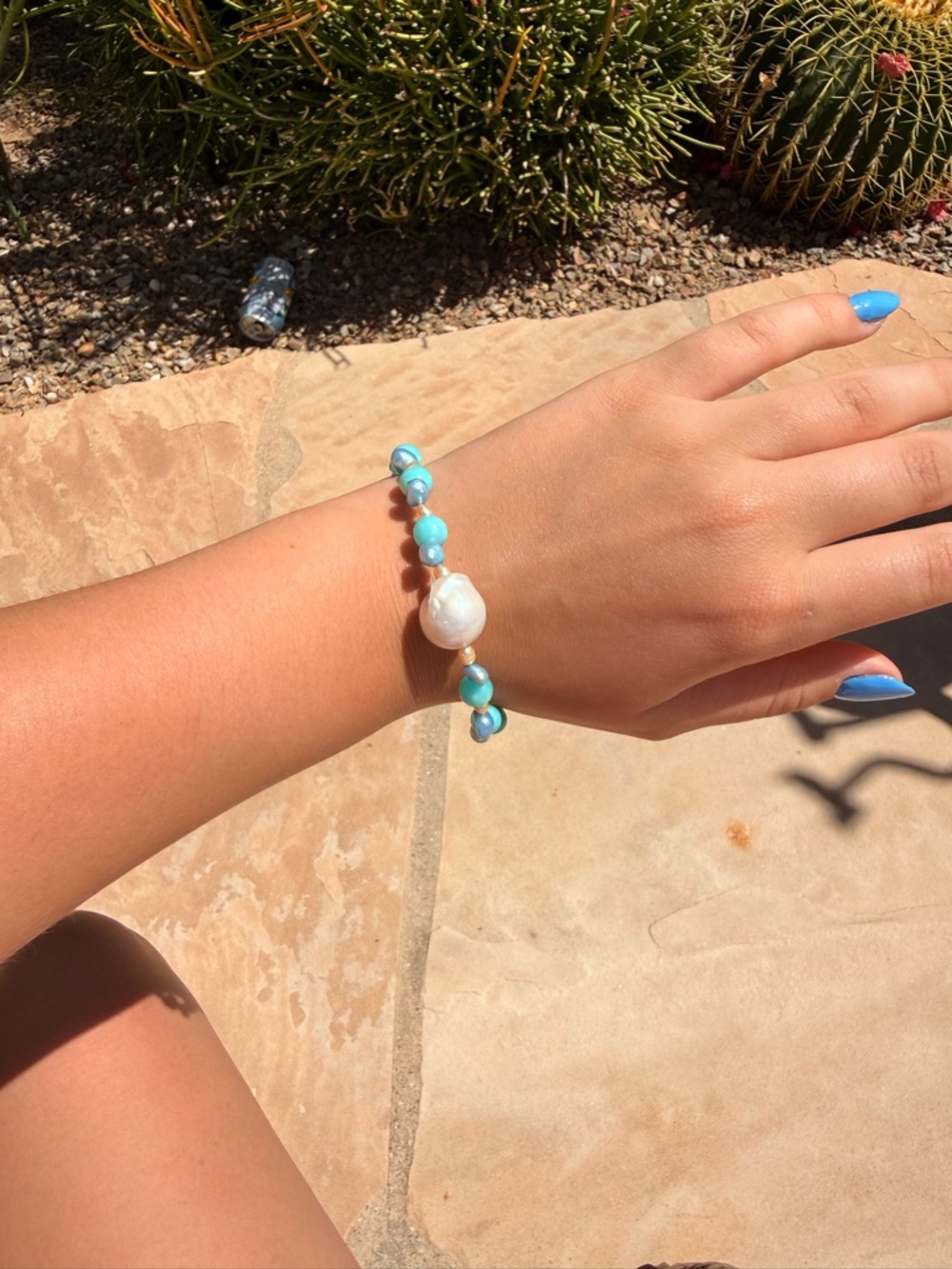 Handmade Turquoise Pearl Bead Bracelet